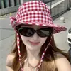 Sombrero de Pescador a Cuadros Rojos Mismo Estilo que Little Red Book Sombrero de Sol de Verano Sombrero para Senderismo Sombrilla de Ala Ancha Celebridad de Internet Ciclismo UV