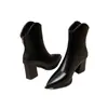 Botines Elegantes Versátiles de Punta Fina para Mujer Tacón Grueso Otoño Invierno Nuevos Botas de Tacón Alto de Cuero para Mujer Botas de Moda de Invierno Botas Martin