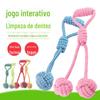 Brinquedo para Pet bola de corda de algodão portátil de duas seções brinquedo de pelúcia para limpeza de dentes de pet brinquedo resistente à mordida suprimentos para pet atacado