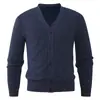 Chaqueta de Punto con Cuello en V para Comercio Exterior Transfronterizo para Hombres Jóvenes y de Mediana Edad, Chaqueta Cardigan Jacquard de Moda Otoño e Invierno para Hombre, Estilo Papá Versión Coreana