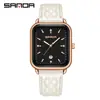 Relógio de Pulso Quartz Tendência Marca Sanda Calendário Simples Quadrado Masculino e Feminino com Pulseira de Couro Relógio à Prova d'Água Atacado