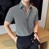 Nova Camisa Masculina Vintage de Luxo Leve para Negócios com Padrão Pied-de-poule de Manga Curta Masculina Fina Sem Passar Camisa Moderna