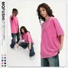 Camiseta Pesada 300G Cor Sólida Vintage Lavada Transfronteiriça Masculina e Feminina Solta Ombro Caído Manga Curta Marca Tendência Top Liso