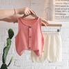 Roupas de bebê Verão Fino Sem Mangas Cardigan Cool Gaze de Algodão Terno Infantil Menino e Menina de Um Ano de Idade Roupas de Verão