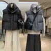 Colete feminino estiloso de algodão para outono e inverno, gola alta, acinturado, colete versátil sem mangas