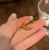 Anillo Dorado de Espiga de Trigo con Circonita Estilo Vintage Popular de Xiaohongshu para Mujer, Anillo Abierto Ajustable de Lujo Ligero Versátil para el Dedo Índice