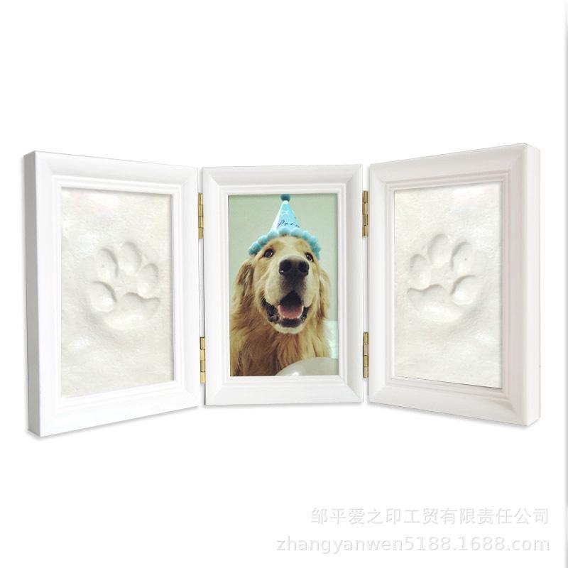欧式五寸三折宠物款 狗狗爪印印泥相框宠物纪念手爪印宝宝手足印