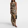 Comércio Exterior Transfronteiriço 2026 Novo Estilo Europeu e Americano Estampado Slim-Fit Sexy Costas Nuas Sem Mangas Estampa de Zebra Decote Halter Vestido