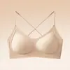 Ropa interior transpirable sin costuras de base de enfriamiento ultradelgada para mujeres con poco busto, con efecto push-up, tirantes finos, espalda hermosa, top de tirantes deportivo tipo sujetador para verano
