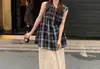 Camisa Cuadros Estilo Retro Transfronteriza 2026 Cuello Redondo, Nueva de Verano Holgada Sin Mangas Casual Babydoll para Mujer