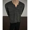Camiseta de Manga Larga Rayada con Cuello Henley Estilo Old Money para Hombre, Chaleco de Pareja para Primavera y Otoño, Camiseta Básica de Cuello en V Texturizada, Sudadera de Punto