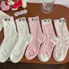 Calcetines Rosas Florales Dulces Femeninos Estilo Delgado Primavera/Verano Calcetines Arrugados Encaje Simple Estilo Japonés Moño Calcetines de Media Pantorrilla
