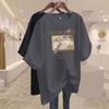 Camiseta de manga curta de comprimento médio interno de algodão damasco para mulheres 2024 início da primavera nova camisa europeia solta