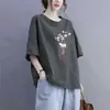 Camiseta de Manga Curta Estilo Chinês Novo para Comércio Exterior Transfronteiriço, Blusa Solta Plus Size para Mulheres Curvilíneas, Esconde a Barriga, Efeito Emagrecedor