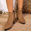 Botas Martin de Couro para Mulheres, Bico Fino, Salto Bloco, Comércio Exterior Transfronteiriço, Novidade Moda Outono e Inverno 2025, Cano Curto, Salto Médio, Tamanho Grande