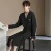 Pijama masculino de algodão puro com camada dupla para outono e inverno, roupão casual de manga longa, tamanho grande, comprimento médio, para homens jovens