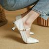 Elegante Pequeno Quadrado Cabeça Gatinho Salto Boca Rasa Moda Salto Alto 2024 Outono Cabeça Pele de Carneiro Mary Jane Sapatos