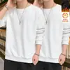 Moletom com gola redonda e forro de fleece para homens, marca moderna de outono e inverno, peça interna versátil solta de manga longa, roupa de casal unissex, top para estudantes