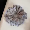 Lazo para el cabello de estilo perezoso con borde de encaje morado taro, diseño a cuadros, scrunchie versátil, accesorio para el cabello de alta gama