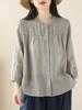 Camisa de Algodón y Lino de Manga Tres Cuartos con Cuello Mao de Estilo Casual para Mujer, Versátil Look Holgado Adelgazante Cárdigan Top Casual de Algodón y Lino