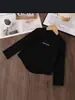 Camiseta Manga Longa Bordada para Meninas, Camisa Base Elegante e Versátil de Corte Justo para Crianças Maiores, Blusa Casual para Meninas Pequenas
