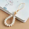 Jade Blanco Bodhi Linda Pata de Gato Cadena para Teléfono Anillo Hebilla Cuerda Retorcida a Mano Pata de Gato Chico Gato Cuerda de Muñeca Bodhi Adorno