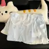 Conjunto de pijama cardigã nuvem com gola boneca para mulheres, manga curta, short, simples, fofo, doce, roupa de casa, não precisa de sutiã