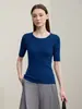 ¡Camiseta de punto de manga media! Top elegante de punto fino de manga corta con cuello redondo, sin costuras, 48 unidades, para mujer, Otoño temprano 26 H081406