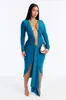 G25D351 Vestido de malla de manga larga hueco con escote en V profundo, estilo europeo y americano, para mujer, con ceñidor en la cintura, plisado, abertura irregular, de longitud media