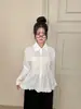 Elegante blusa feminina versátil de outono estilo coreano, nicho, de abotoamento simples, gola boneca, manga longa 18262