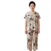 26 Novos Estilos Primavera/Verão Pijamas para Mulheres de Meia-Idade e Idosas, Pijamas de Algodão e Seda, Conjunto de Homewear Feminino com Manga Curta de Algodão Artificial