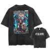 Código externo transfronteiriço nova camiseta estampada desenho animado Jujutsu Kaisen retrô lavada masculina e feminina de manga curta