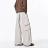 Calça Casual Retro Americana Masculina, Marca Tendência de Verão, Estilo Preguiçoso Calça Cargo de Pernas Largas, Bolsos Grandes, Calça Longa Versátil Solta