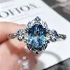 Anel Yanbai de Design Elegante Azul Vinha Exquisito de Luxo Transfronteiriço, Anel Versátil de Luxo Leve de Cobre com Zircônia Inlaid Personalizado