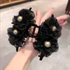 Novo Prendedor de Cabelo Preto com Flor de Renda Estilo Francês, Presilha Tiburón Versátil de Pérola de Luxo Leve, Acessório de Cabelo Pente de Luxo para Mulheres