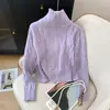 Estilo Coreano Viento Perezoso Cuello Retorcido Holgado Cremallera Doble Suéter Cálido Para Mujer Invierno Aspecto Delgado Color Sólido Top Versátil