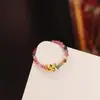 Anillo de Turmalina Natural Anillo Elástico de Cuentas Femenino Nicho Gama Alta Cuentas de Oso Calabaza Anillo Nuevo Anillo