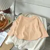 Camiseta de Manga Larga para Niños Primavera/Verano 2026 Estilo Coreano Corte Holgado Color Caramelo Camiseta Base Top Liso para Niños y Niñas