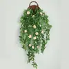 Cesta colgante de pared con rosas artificiales, decoración de enredadera de flores falsas para pared interior de sala de estar, colgante de pared de rosa de esquina de enredadera de plástico colgante