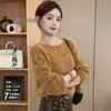 Suéter pullover elegante con brillo estilo coreano para mujer, nuevo modelo otoño e invierno 2026, top de punto holgado y adelgazante