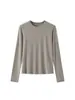 Suéter de Punto de Cuello Redondo de Manga Larga de Alta Gama Estilo Old Money para Mujer, Camiseta Básica Ajustada 13415