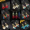 Pendientes Étnicos Vintage Transfronterizos, Pendientes de Alta Gama Incrustados de Diamantes, Pendientes de Borla Bohemianos para Viaje, Joyería Exquisita