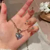 Collar Corazón de Diamante Azul Glaciar para Mujer Verano Dulce y Fresco Popular Diseño de Nicho Cadena para Clavícula de Circonita de Empalme de Alta Gama Tendencia