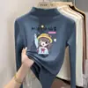 Y2319# blusa de base feminina quente com gola semi-alta, forrada com fleece de veludo, outono e inverno, com casaco infantil para primavera e outono
