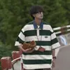 Top listrado design retrô americano masculino e feminino verão solto versátil estilo faculdade camisa polo casal manga curta moda