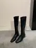 Botas Altas de Tacón Bajo con Punta Cuadrada Estilo Retro para Mujer 2026 Otoño/Invierno Botas Adelgazantes Caña Alta Botas de Montar Botas Largas por Encima de la Rodilla