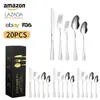 Talheres de Aço Inoxidável Amazon para Uso Transfronteiriço, Faca, Garfo e Colher, Conjunto de Presente de 20 Peças para Hotel, Estilo Ocidental, Faca, Garfo e Colher Quadrados