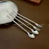 Aço Inoxidável 304 Colher de Café Colher de Mexer Copo com Mini Colher Exquisita Retro Cabo Longo Garfo de Frutas Sobremesa