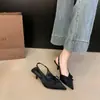 Sandalias Mules de Tacón Alto con Punta Francesa y Lazo para Mujer, Tacón Fino, Zapatos de Hada Suaves, Ligeramente Maduras y Elegantes