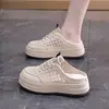26828 Tamancos Femininos de Solado Grosso 2026 Moda Verão Estilo Fino para Saias, Respiráveis de Malha Slip-On Versáteis Sapatos Brancos para Mulheres